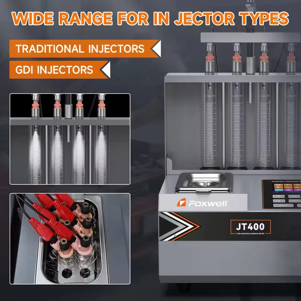 Foxwell JT400 GDI/EFI/FSI Fuel Injector Cleaner Machine – 4-Cylinder Heated Ultrasonic Tester