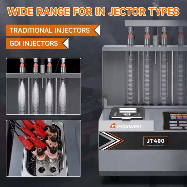 Foxwell JT400 GDI/EFI/FSI Fuel Injector Cleaner Machine – 4-Cylinder Heated Ultrasonic Tester