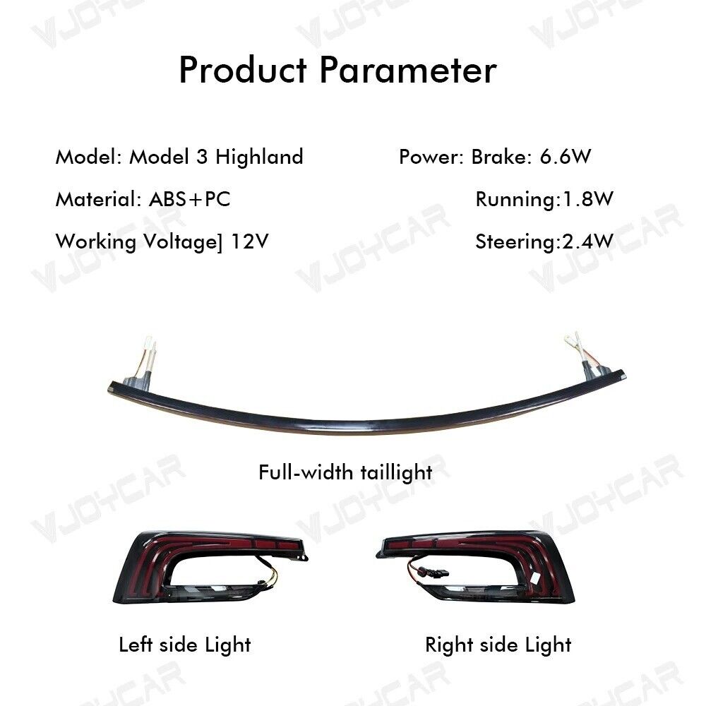 VJOYCAR for Model 3 Highland Full Width Taillight Rear LED Lamp Brake Light