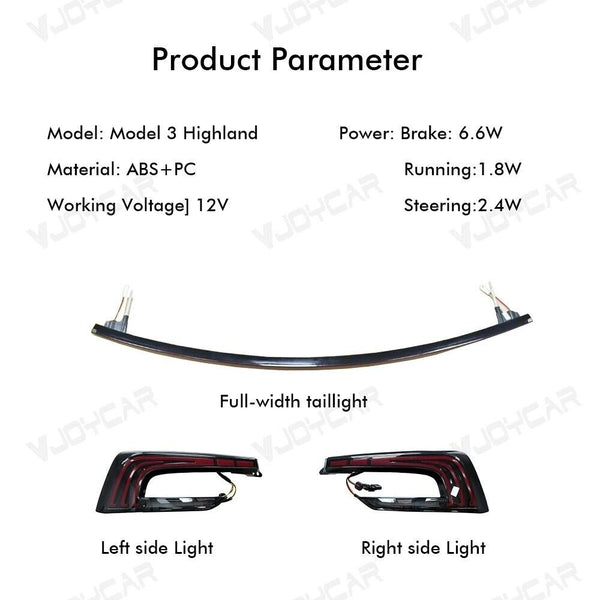 VJOYCAR for Model 3 Highland Full Width Taillight Rear LED Lamp Brake Light