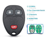 Fits Chevrolet Buick 315MHz KOBGT04A Complete Transponder Remote Key