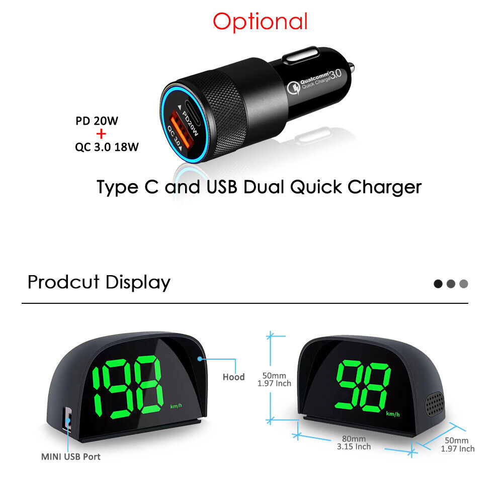 New GPS HUD Digital Speedometer Display 2-Color Plug and Play Big Font 2023 - Auto Lines Australia