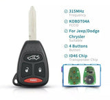 Fits Dodge Chrysler Jeep Dakota 315MHz KOBDT04A 4 Button Remote Car original key