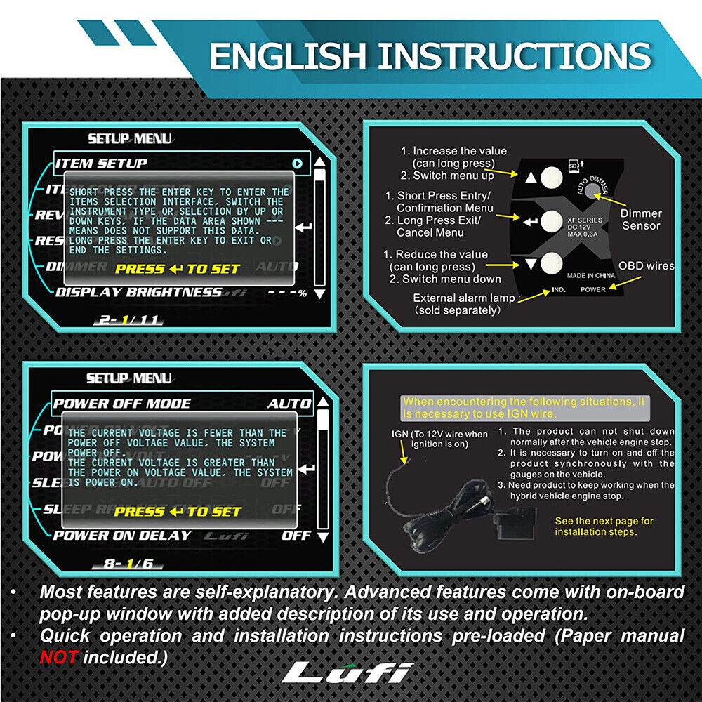 Lufi XF OBD2 HUD Gauge Total Mileage Multi-Function Smart Digital Diagnosed Tool - Auto Lines Australia