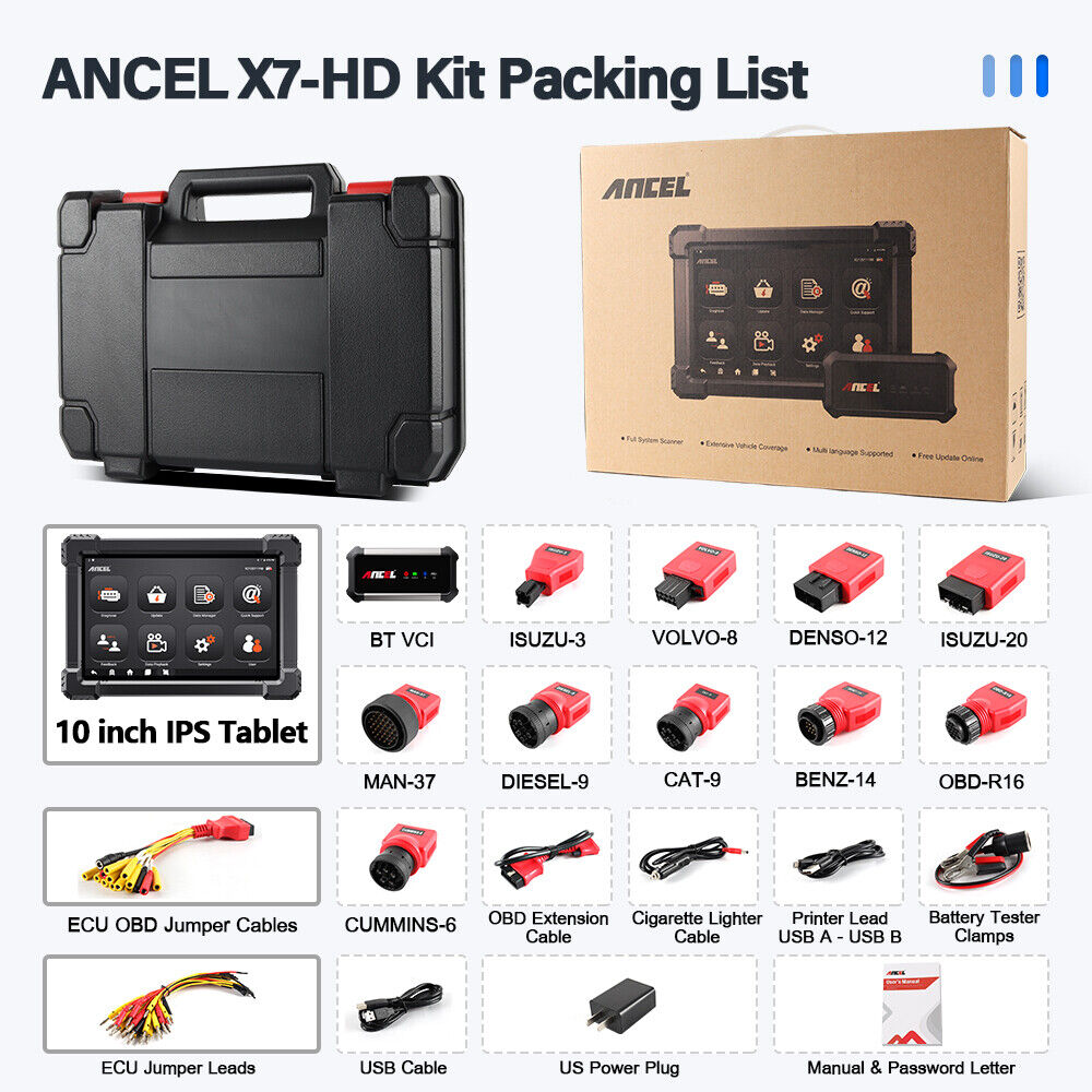 ANCEL X7 HD Heavy Duty Truck Diagnostic Tool Professional Full System 12V 24V