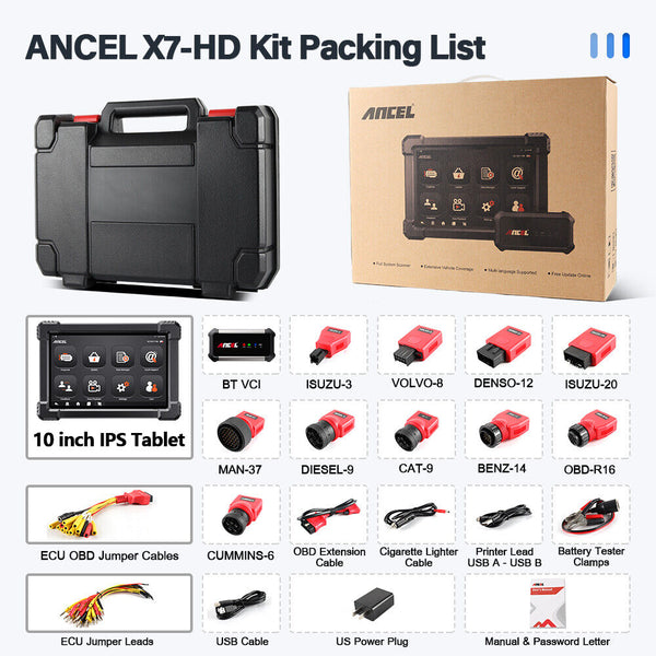 ANCEL X7 HD Heavy Duty Truck Diagnostic Tool Professional Full System 12V 24V