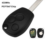 Fits For Renault / Kangoo II 433MHz PCF7947 Chip Complete Transponder Remote Key