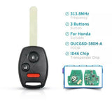 Fits Honda Accord Fit Civic 2003-2007 OUCG8D-380H-A 313.8Mhz Remote Car Key