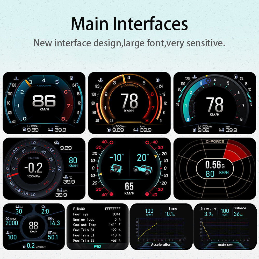 Latest V63 Plus OBD HUD GPS Speed Inclinometer G-meter 4 in 1 HUD Gauge Car 2022 - Auto Lines Australia