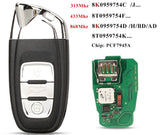 Fits For Audi A4 A5 A6L A7 Q5 Keyless Go 315/433 Complete Transponder Remote Key