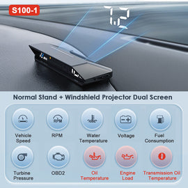 Newest Car OBD2 HUD Stand Plus Windshield Projector Dual Dislay Screen