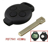 Remote Control Car Key Fob Case 3 button 434 mhz ID46 (7941) chip Fit Smart Fort