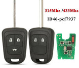 Fits Opel 315/433MHz  ID46-PCF7937 Complete Transponder Remote Key