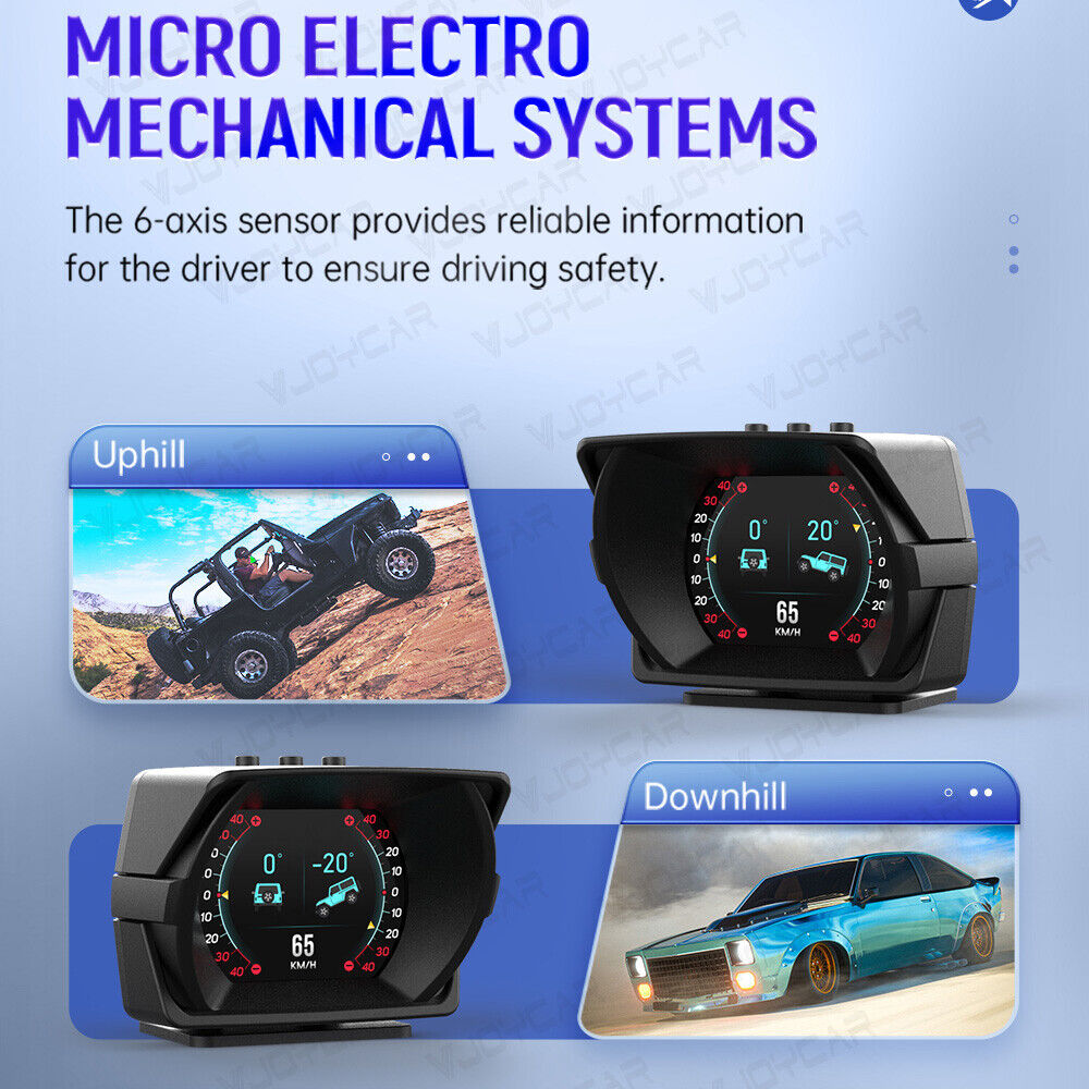 Latest V63 Plus OBD HUD GPS Speed Inclinometer G-meter 4 in 1 HUD Gauge Car