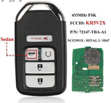 Fits Honda Civic EX AND TOURING 2016 2017 2018 Complete Transponder Remote Key