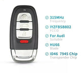 Fits Audi A3 A4 A5 A6 A8 Quattro Q5 Q7 315Mhz ID46 IYZFBSB802 Remote Car Key