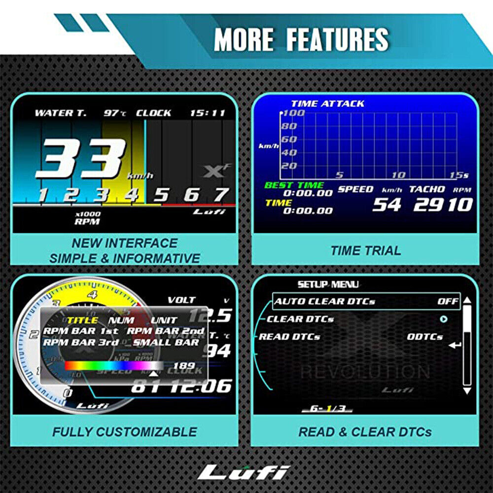 Lufi XF OBD2 HUD Gauge Total Mileage Multi-Function Smart Digital Diagnosed Tool Secondary image