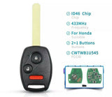 Fits Honda Pilot 2005 2006 2007 2008 CWTWBIU545 ID46 Remote Car Key Fob 433Mhz