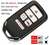 Fits Honda 433Mhz KR5V2X Complete Transponder Remote Key