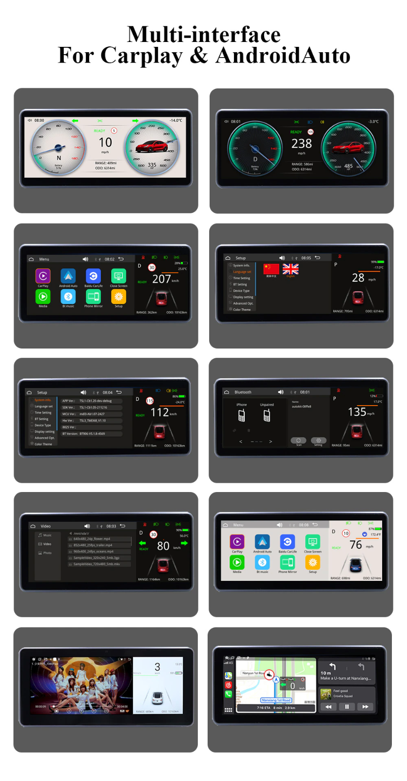 TESLA Model 3 Y HUD Digital Dashboard Head Up Display with Carplay Android Auto