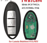 Fits Nissan Lannia 433Mhz TWB1G694  Complete Transponder Remote Key