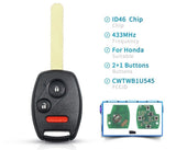 Fits Honda Pilot 433Mhz CWTWBIU545 Complete Transponder Remote Key