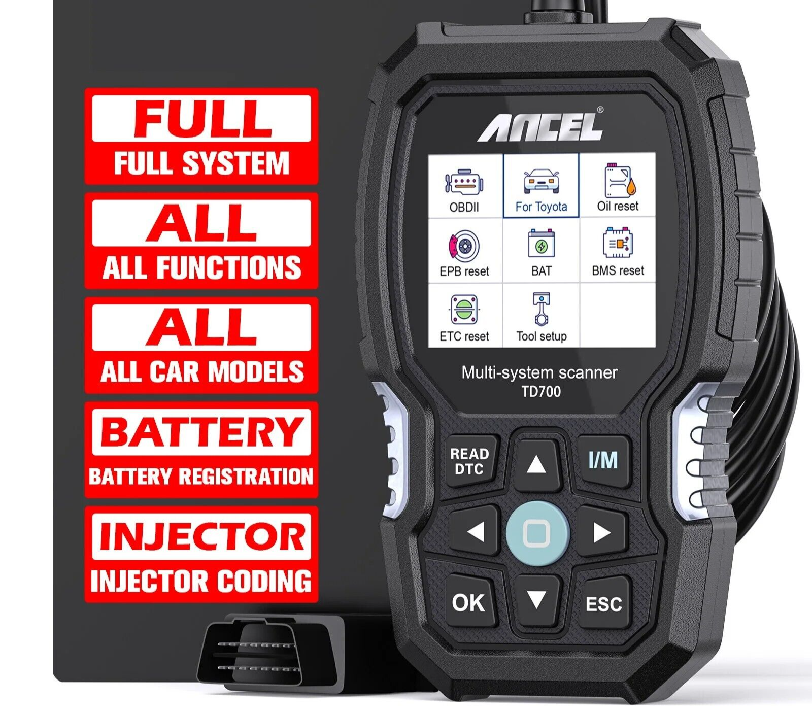 Ancel TD700 Profession OBD2 Automotive Scanner Full System Diagnostic BMS Reset Secondary image