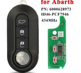 Fits Abarth 434Mhz ID46-PCF7946 Complete Transponder Remote Key