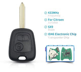 Fits Citroen 433Mhz Complete Transponder Remote Key