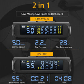 Newest 2 in 1 Car HUD GPS Speedometer + TPMS Tyre Pressure Monitoring System