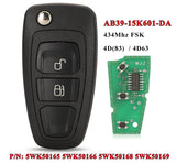 Fits Ford 434Mhz 5WK50165 5WK50166 4D63 Complete Transponder Remote Key