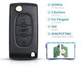 Fits  Peugeot  433MHz ID46 PCF7941  Complete Transponder Remote Key