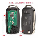 Fits VW 315Mhz ID46-pcf7942 Complete Transponder Remote Key