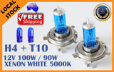 H4 100W/90W 12V Xenon White 5000K Car High Low Beam Halogen Bulbs Globes + T10