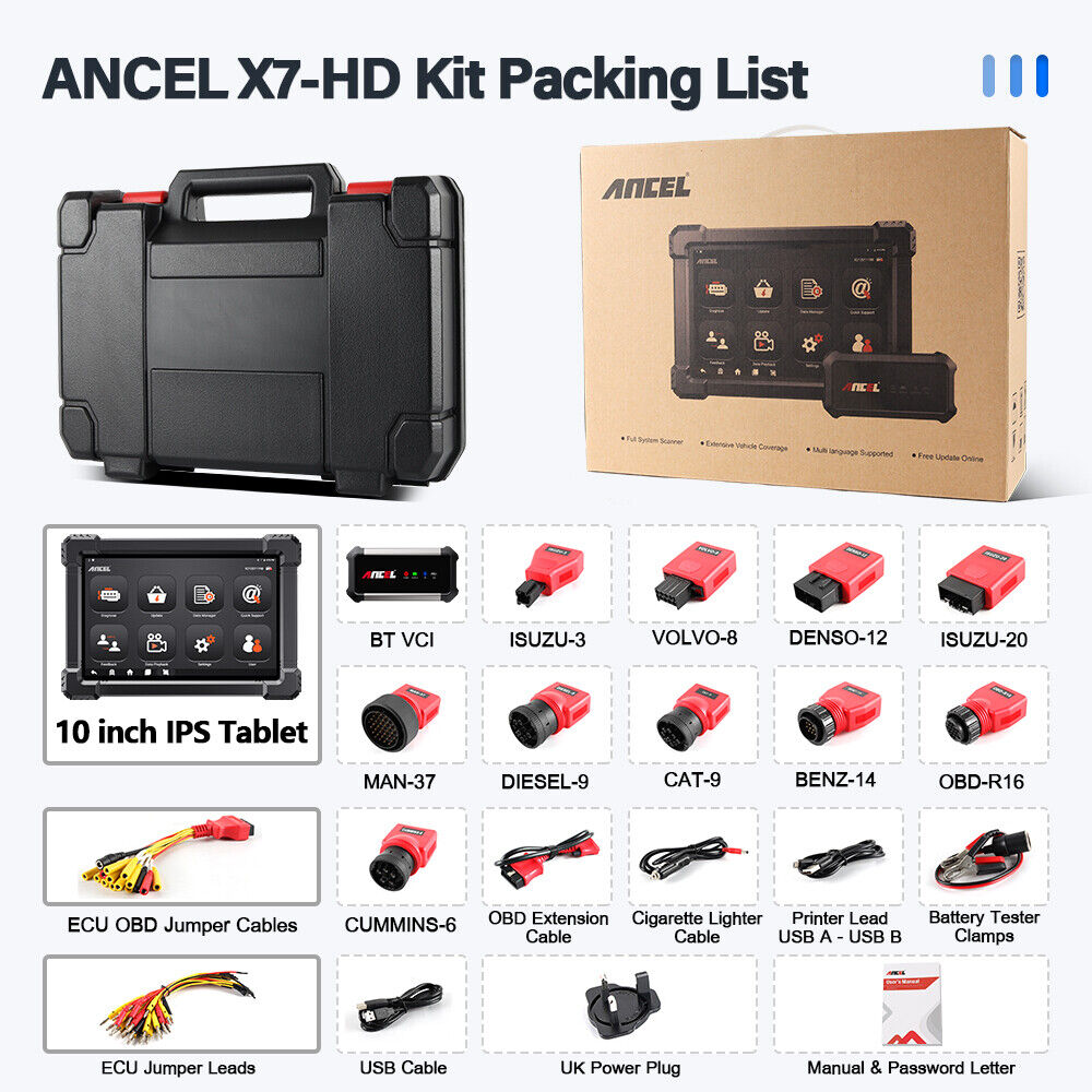 ANCEL X7 HD Heavy Duty Truck Diagnostic Tool Professional Full System 12V 24V