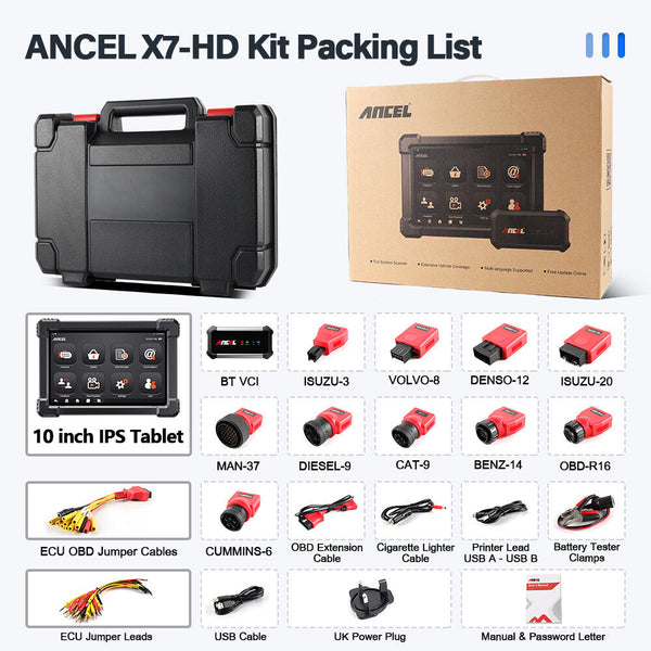 ANCEL X7 HD Heavy Duty Truck Diagnostic Tool Professional Full System 12V 24V