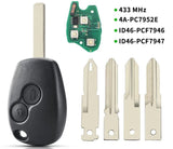 Fits Renault 2Button 433Mhz PCF7946 PCF7947  Complete Transponder Remote Key