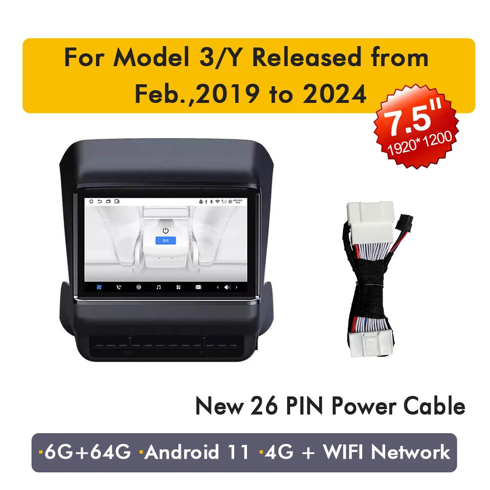 New 7.5inches Screen for Tesla Rear Display Panel 4G WIFI Network Model Y 3 Main image
