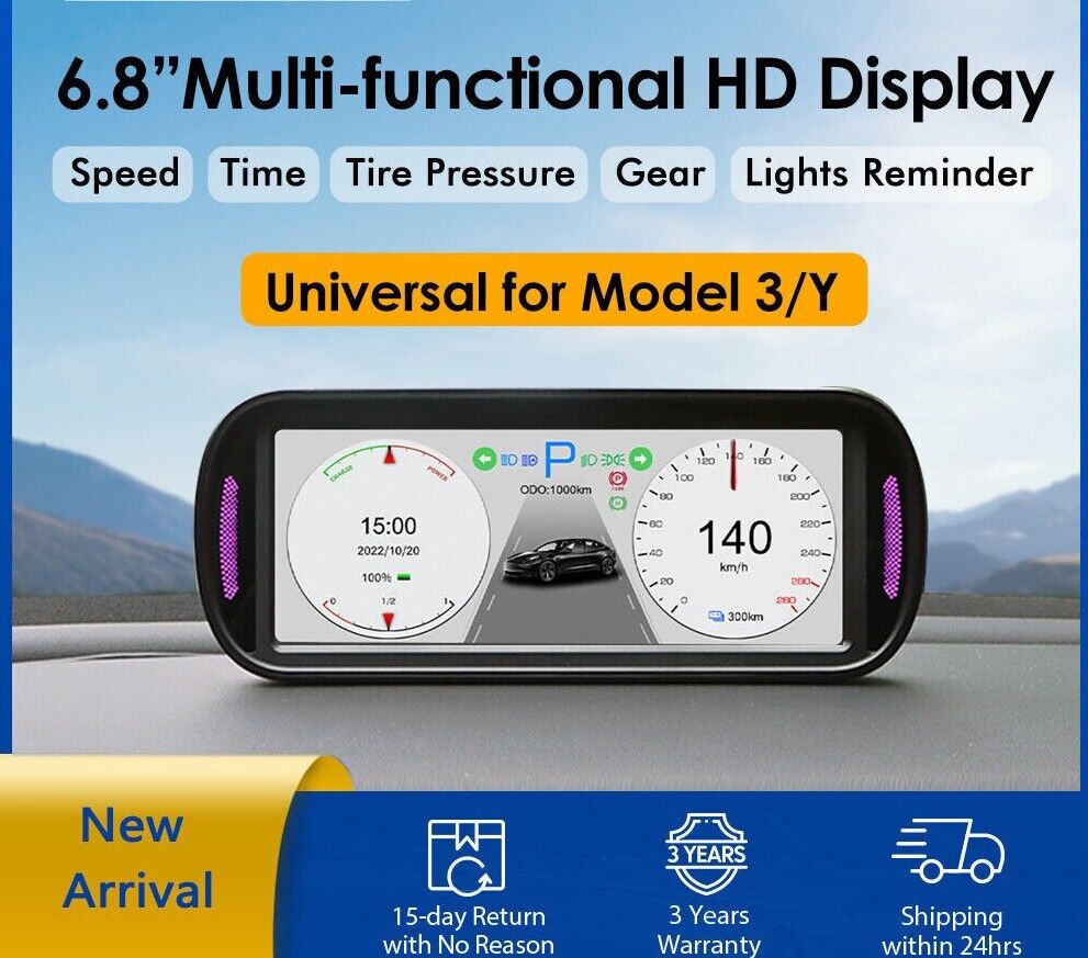 Model 3 Y HUD Screen 6.8'' Dashboard Cluster Instrument Speedometer HD LCD Meter - Auto Lines Australia