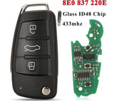 Fits Audi 433MHz 8E0837220E ID48 Complete Transponder Remote Key