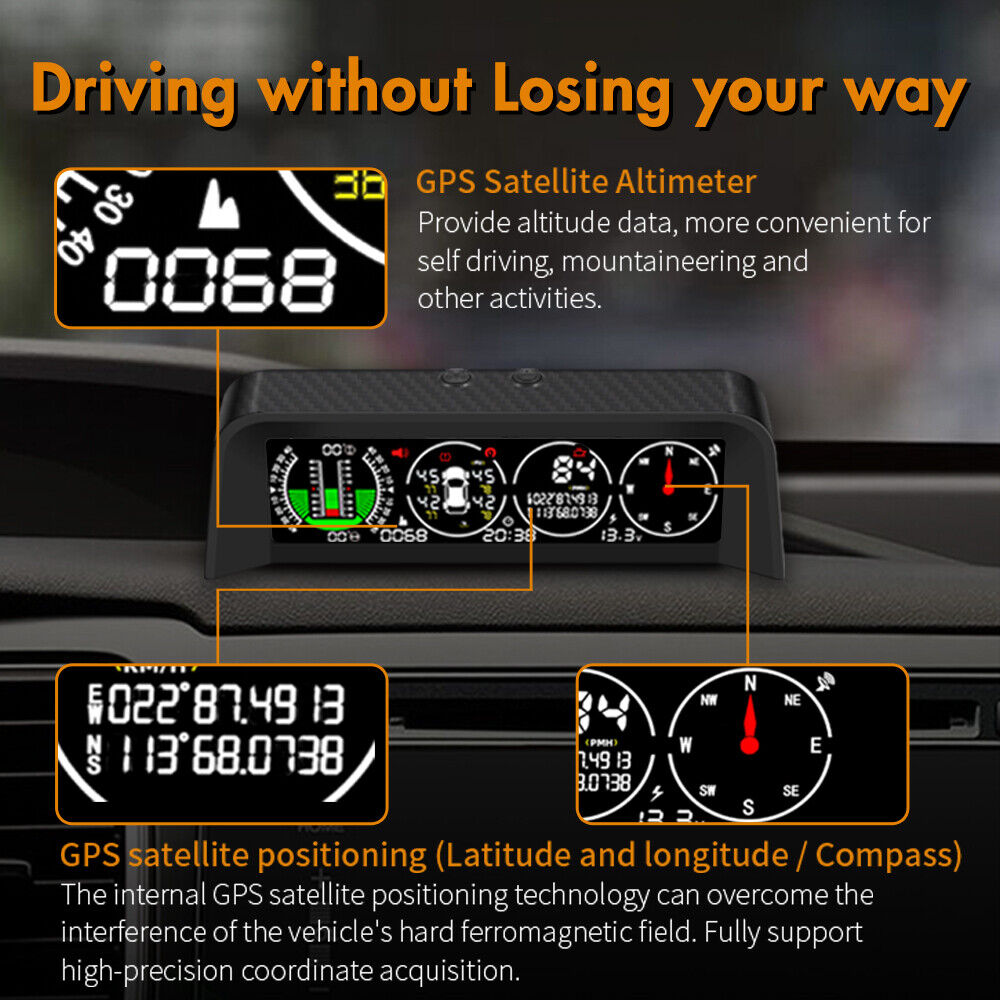New 4 in 1 GPS HUD TPMS Tire Monitor Inclinometer Gague Offroad Speedometer
