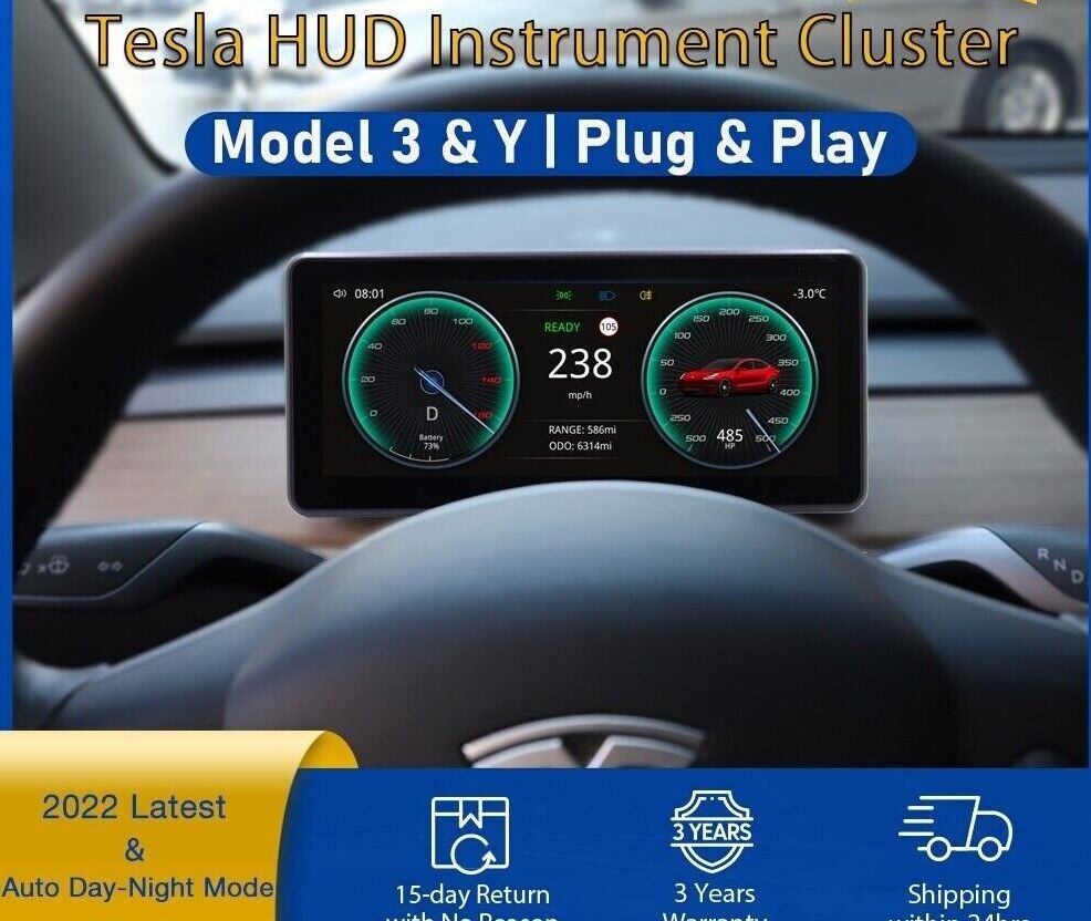 Vjoycar Y3-Pro Digital HUD Perform Center Console LCD Screen Dashboard for Tesla Main image