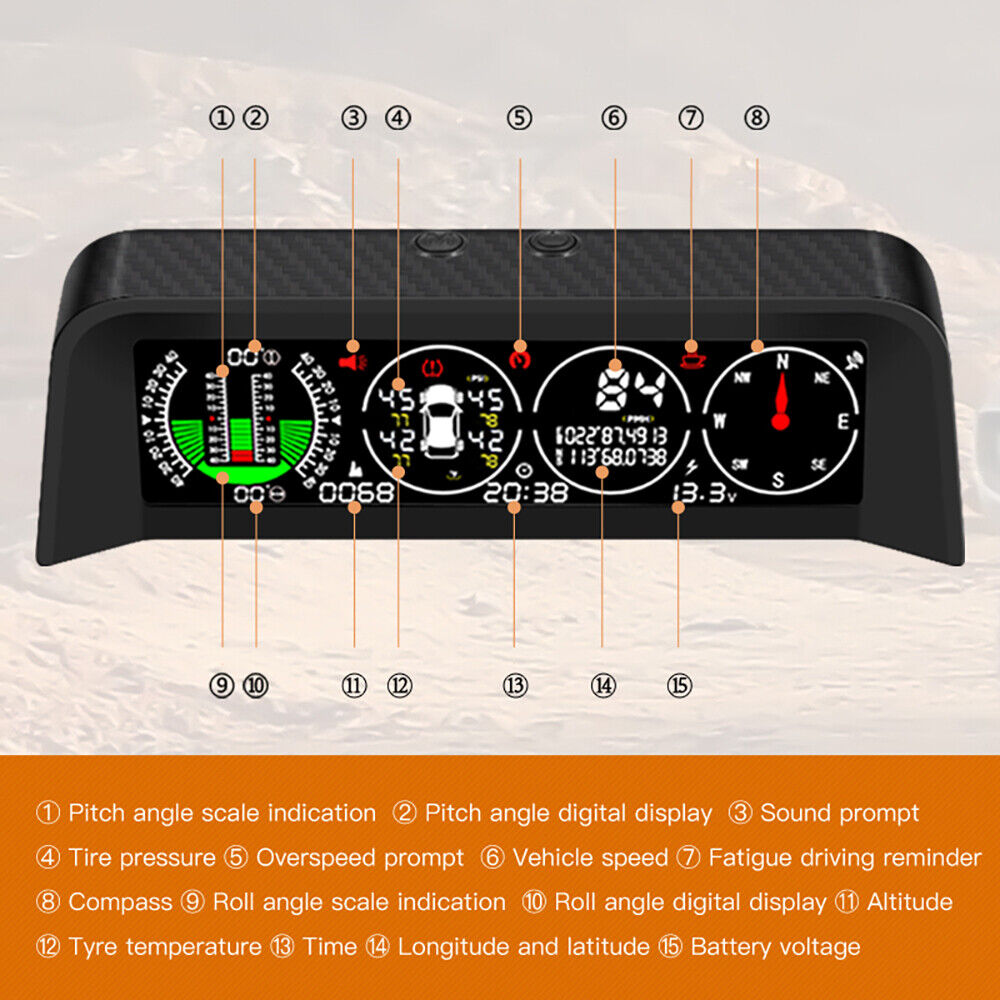 New 4 in 1 GPS HUD TPMS Tire Monitor Inclinometer Gague Offroad Speedometer