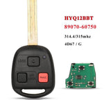 Suitable For Toyota 314MHz/315Mhz 4D67  HYQ12BBT Complete Transponder Remote Key