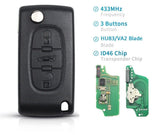 Fits Peugeot 433MHz Complete Transponder Remote Key