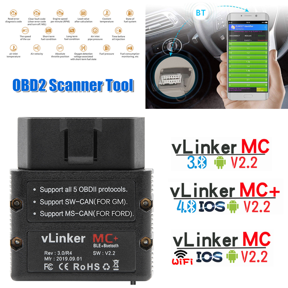 Vgate vLinker MC+ ELM327 OBD 2 OBD2 Scanner WIFI for BimmerCode FORScan Bluetoot Secondary image
