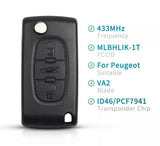 Fits Peugeot 307 Flip Fob MLBHLIK-1T 433Mhz ID46 Remote Car Key