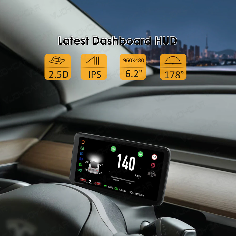 TESLA Model 3 Y HUD Screen 6.2" Dashboard Cluster Instrument Speedometer Meter