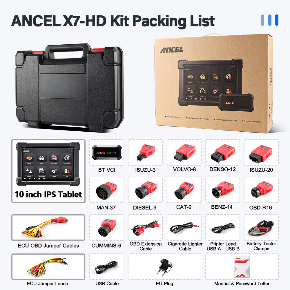 ANCEL X7 HD Heavy Duty Truck Diagnostic Tool Professional Full System 12V 24V