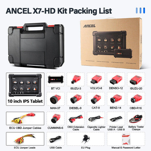 ANCEL X7 HD Heavy Duty Truck Diagnostic Tool Professional Full System 12V 24V